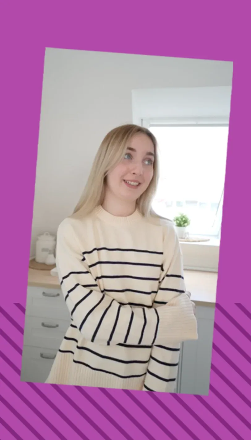 Dasselbe Keyvisual hochkant für die Landingpage, magentafarbene Fläche mit schräg gestelltem Rahmen.
