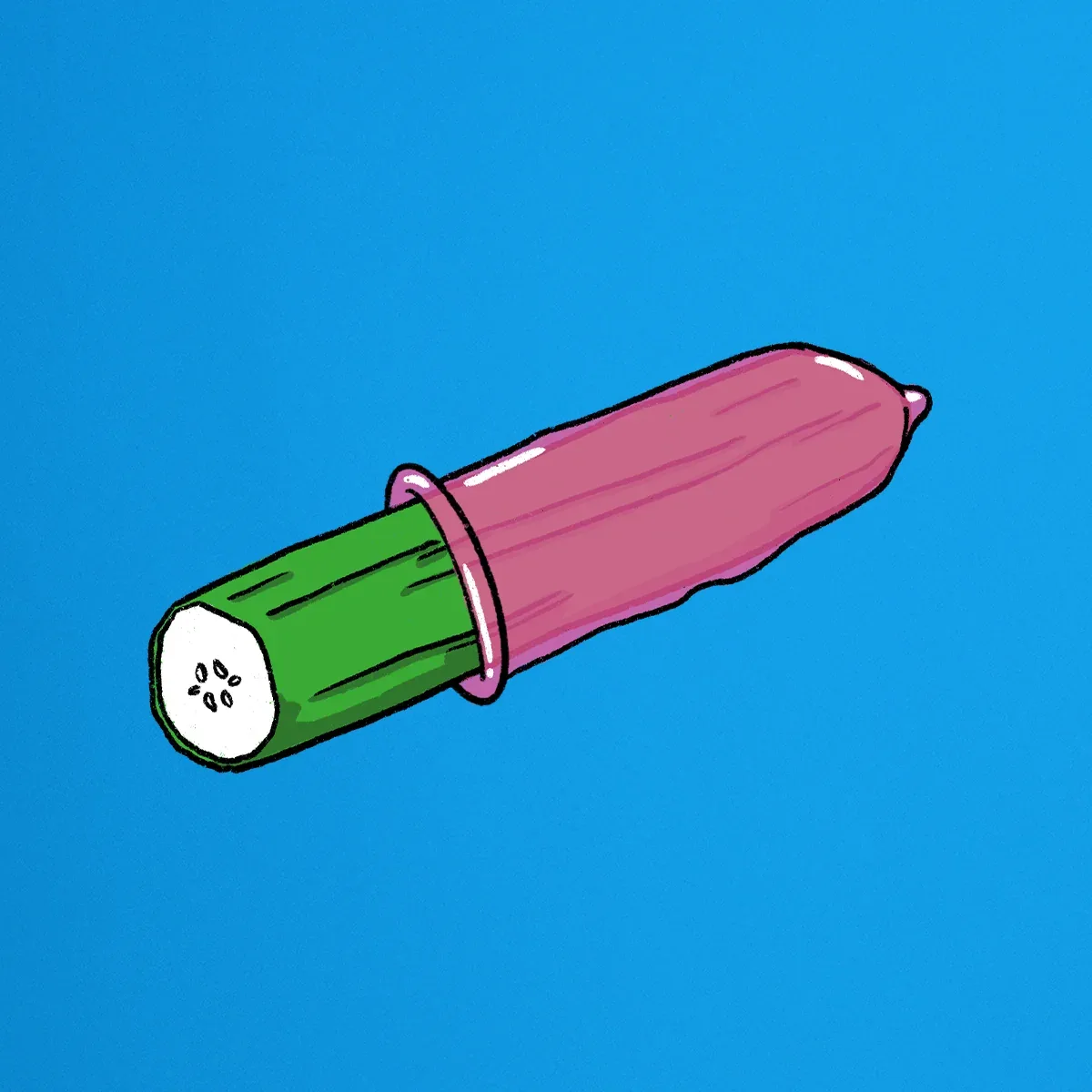 Cover für ein Instagram-Highlight, gezeichnete Gurke mit Kondom aus dem eigenen Stickerset.