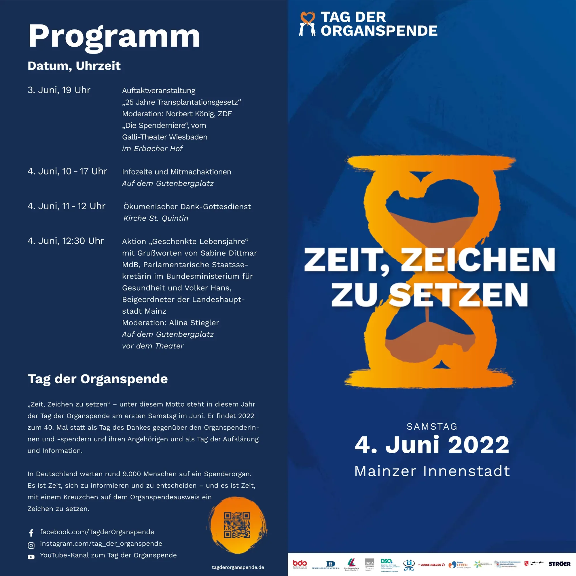 Infoflyer mit dem vollständigen Programm des Tags der Organspende am 4. Juni 2022 in Mainz.