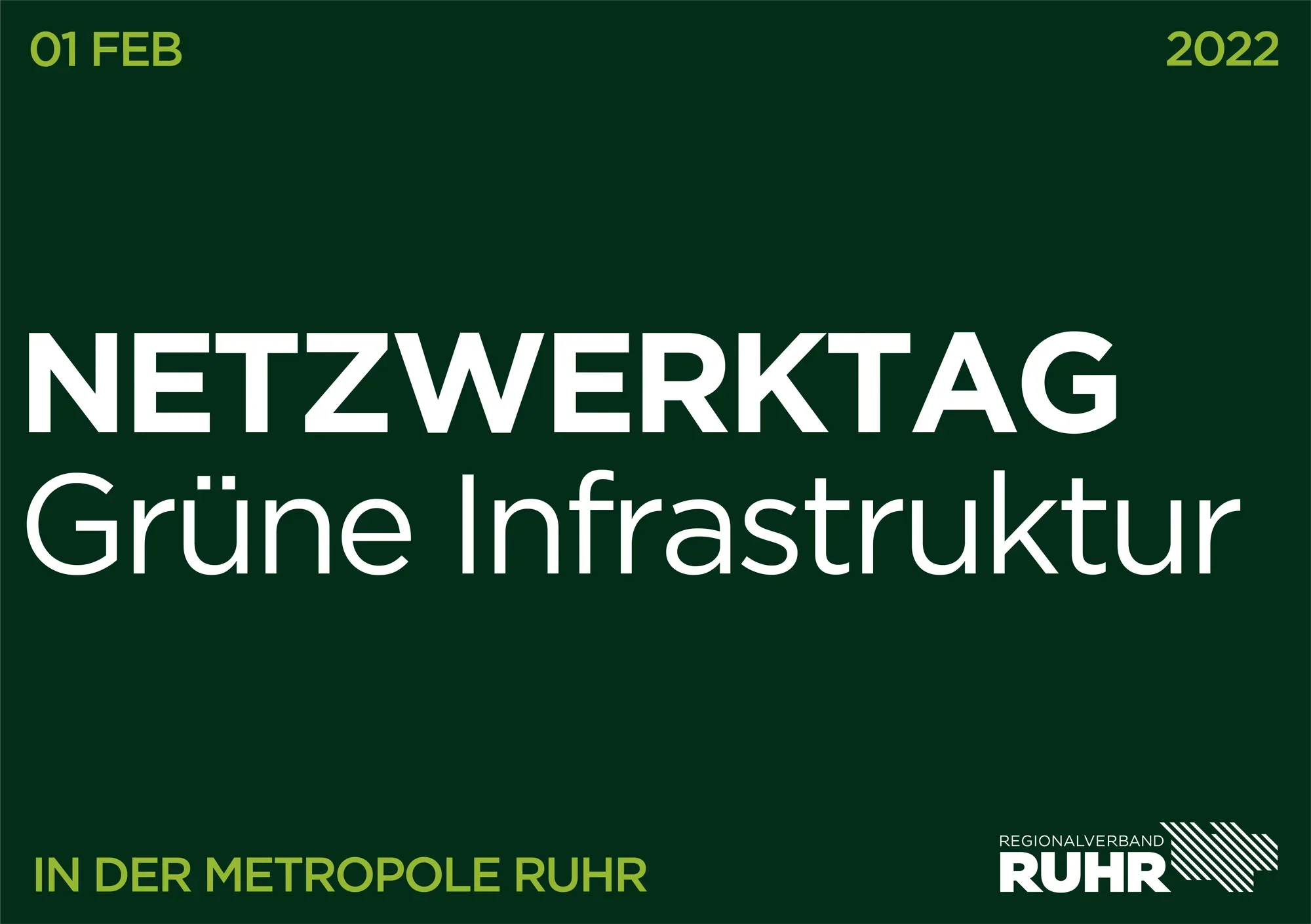 Dunkelgrüne Fassung des Keyvisuals mit versalem Titel, gedacht für Bühnenhintergrund und Titelfolien.