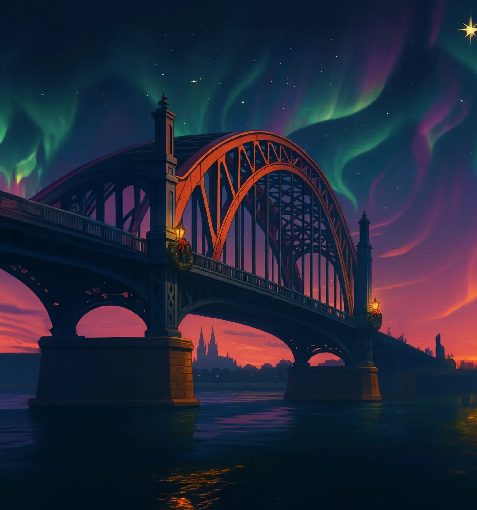 Südbrücke unter Polarlicht, Illustration